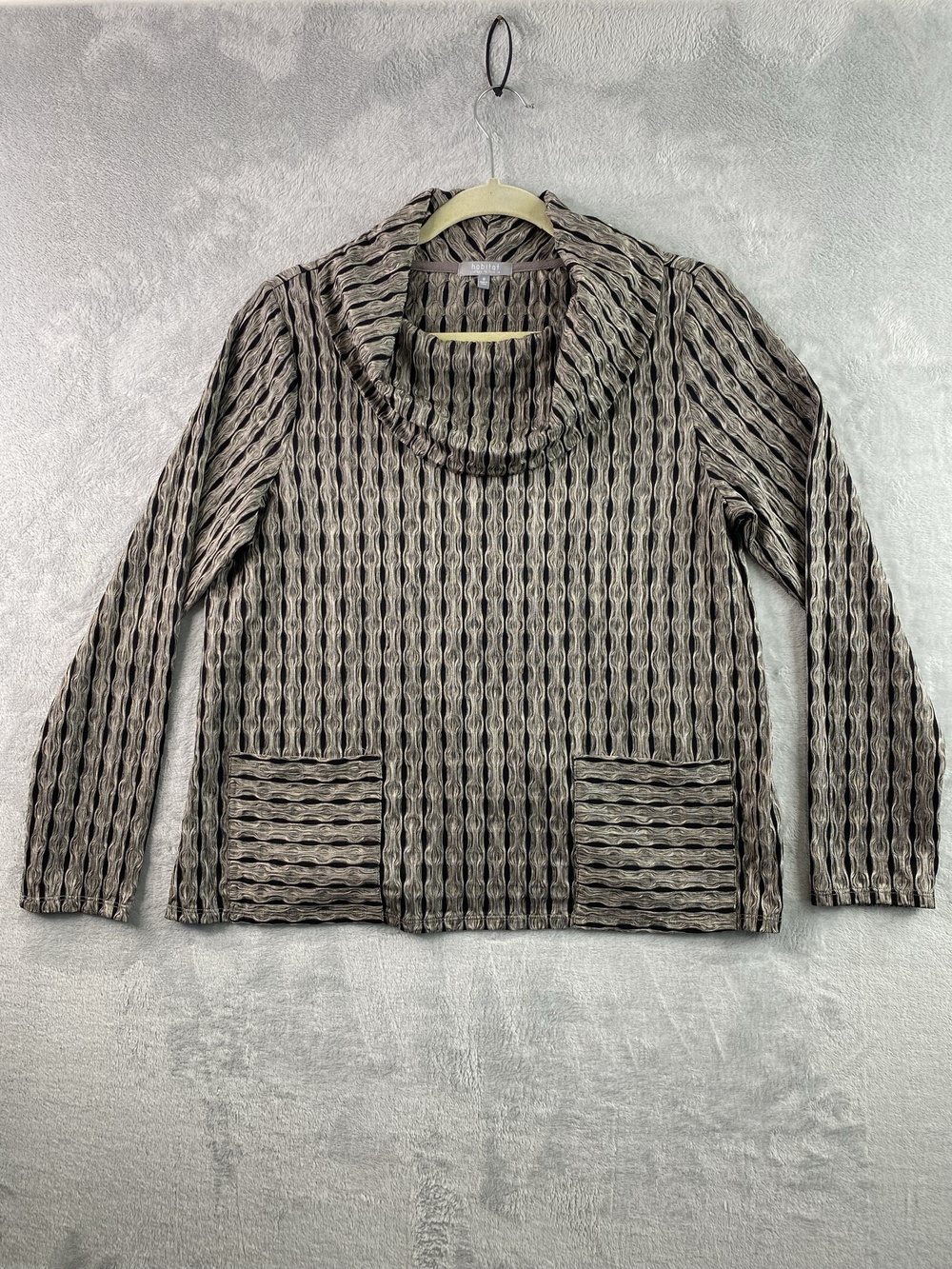 Habitat Medium Top Womens Beige Black Stripe Cowl Neck Pullover Pocket Textured